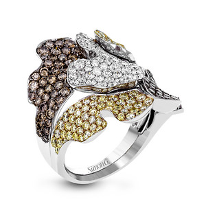 White Yellow Brown Diamonds Right-Hand Ring