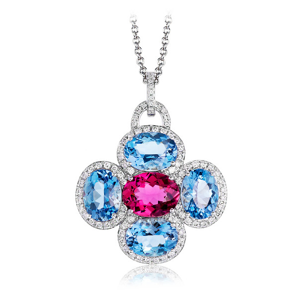Rubellite Aquamarine White Gold Pendant