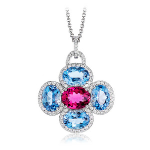 Rubellite Aquamarine White Gold Pendant