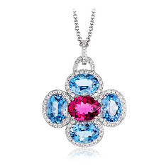Rubellite Aquamarine White Gold Pendant